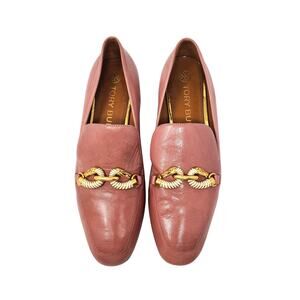 Tory Burch Jessa Loafers Slip On Square Toe Leather Rosy Pink Gold Size 8.5M